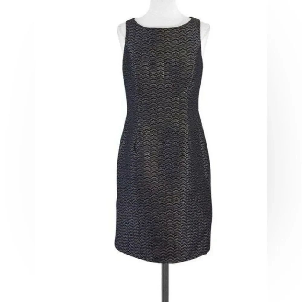 Carmen Marc Valvo Size 12 Sleeveless Sheath Dress Black Silver Metallic Cocktail